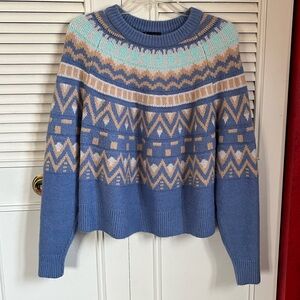 VICI Fair Isle Sweater Light Blue and Tan Sz M